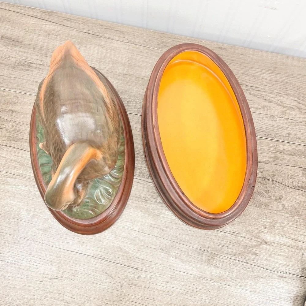 Vintage Ceramic Mother Goose & Gosling Lidded Box | Farmhouse Cottage‎ Decor